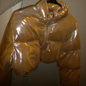 Fashion Nova Metallic Gold Puffer Jacket